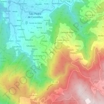 Mappa topografica Areal, altitudine, rilievo