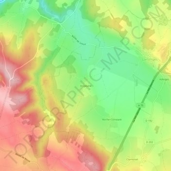 Mappa topografica Angelane, altitudine, rilievo