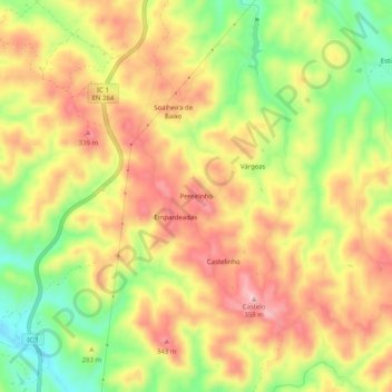 Mappa topografica Pereirinho, altitudine, rilievo