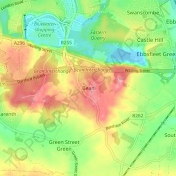 Mappa topografica Bean, altitudine, rilievo