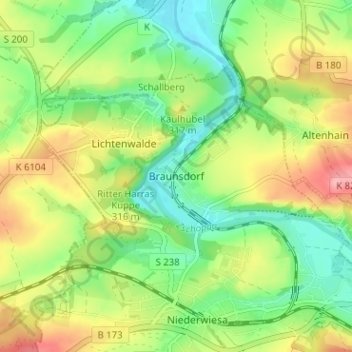 Mappa topografica Braunsdorf, altitudine, rilievo