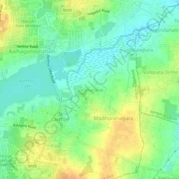 Mappa topografica Sorahunase, altitudine, rilievo