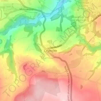Mappa topografica Castleside, altitudine, rilievo