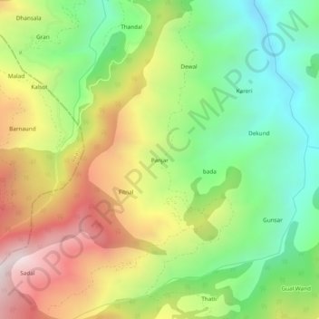 Mappa topografica Panjar, altitudine, rilievo