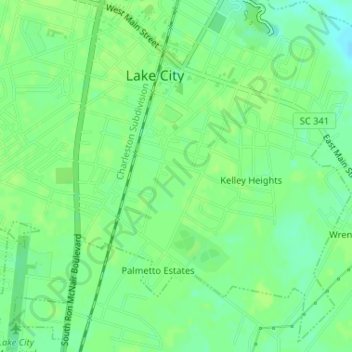 Mappa topografica Dew Park, altitudine, rilievo