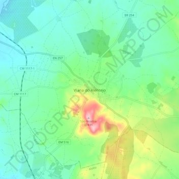 Mappa topografica Viana do Alentejo, altitudine, rilievo