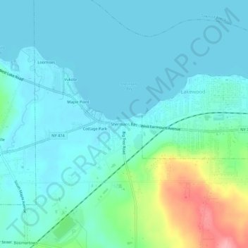 Mappa topografica Shermans Bay, altitudine, rilievo