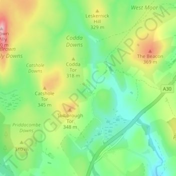 Mappa topografica Codda, altitudine, rilievo