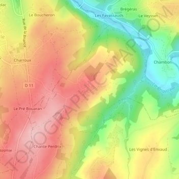 Mappa topografica Banneix, altitudine, rilievo