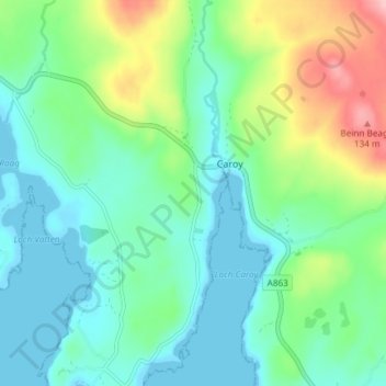 Mappa topografica Feorlig, altitudine, rilievo