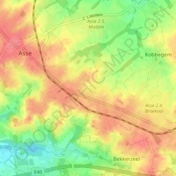Mappa topografica Walfergem, altitudine, rilievo