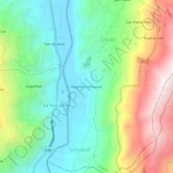 Mappa topografica Huertos Uzhupud, altitudine, rilievo
