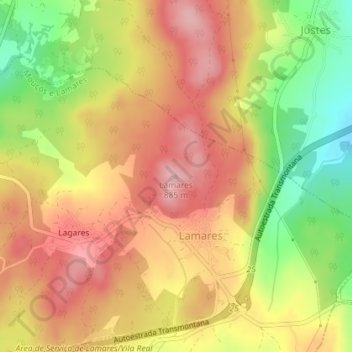Mappa topografica Lamares, altitudine, rilievo