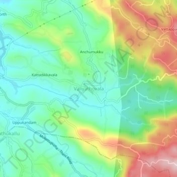 Mappa topografica Valiyathovala, altitudine, rilievo