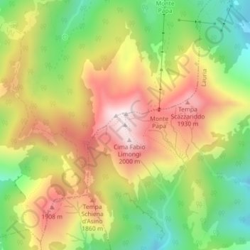 Mappa topografica Monte Sirino, altitudine, rilievo