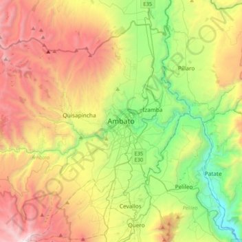Mappa topografica Ambato, altitudine, rilievo