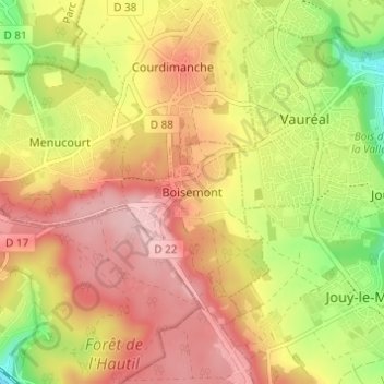 Mappa topografica Boisemont, altitudine, rilievo
