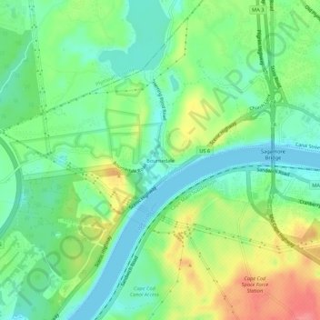 Mappa topografica Bournedale, altitudine, rilievo