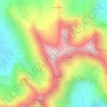 Mappa topografica Bruach na Frithe, altitudine, rilievo