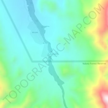 Mappa topografica Arsim, altitudine, rilievo