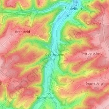 Mappa topografica Oberhausen, altitudine, rilievo