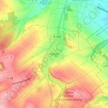 Mappa topografica Vlatten, altitudine, rilievo