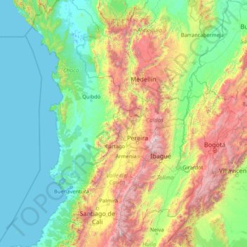 Mappa topografica Risaralda, altitudine, rilievo