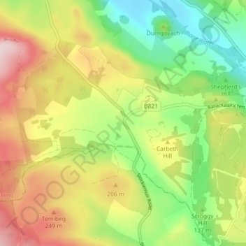 Mappa topografica Carbeth, altitudine, rilievo