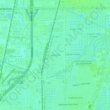 Mappa topografica Lyons Park, altitudine, rilievo