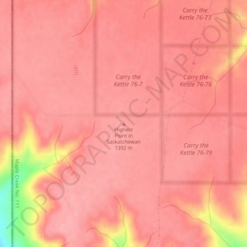 Mappa topografica Highest Point in Saskatchewan, altitudine, rilievo