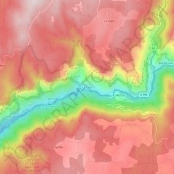 Mappa topografica La Caze, altitudine, rilievo