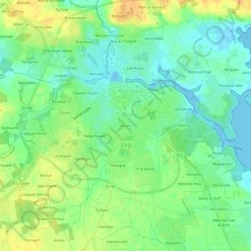 Mappa topografica Douric, altitudine, rilievo