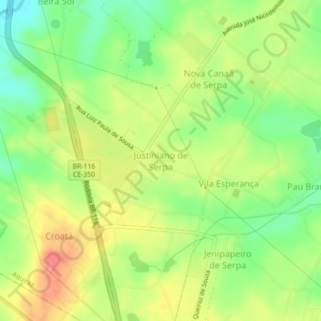 Mappa topografica Justiniano de Serpa, altitudine, rilievo