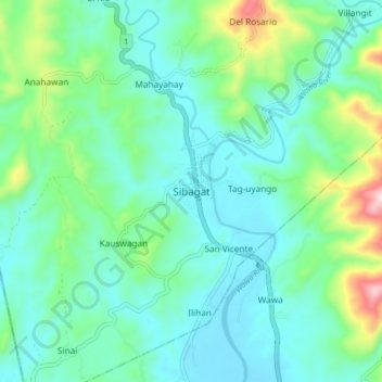 Mappa topografica Sibagat, altitudine, rilievo