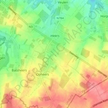 Mappa topografica Middelheers, altitudine, rilievo