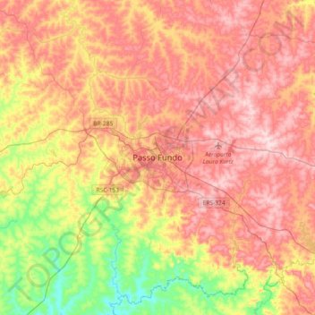 Mappa topografica Passo Fundo, altitudine, rilievo
