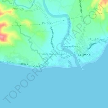 Mappa topografica Santa Rosa‑Laguna, altitudine, rilievo