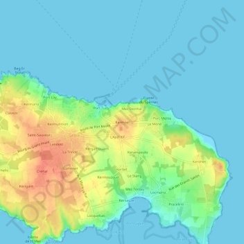 Mappa topografica Kermoël, altitudine, rilievo