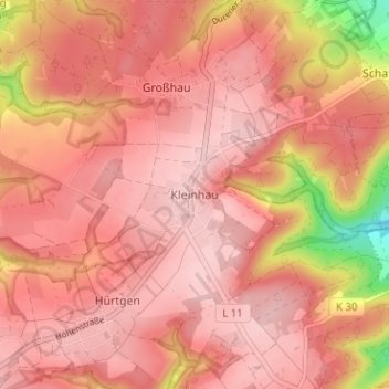Mappa topografica Kleinhau, altitudine, rilievo