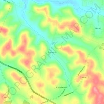 Mappa topografica Southwest, altitudine, rilievo