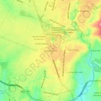 Mappa topografica Universitaria, altitudine, rilievo