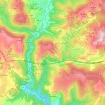 Mappa topografica Le Burg, altitudine, rilievo