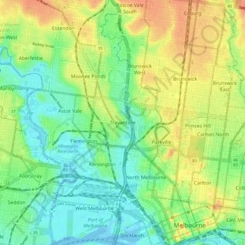 Mappa topografica Travancore, altitudine, rilievo