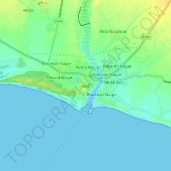 Mappa topografica Mandvi, altitudine, rilievo