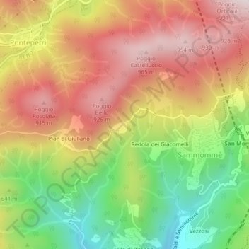 Mappa topografica Bussoli, altitudine, rilievo