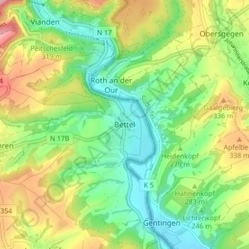 Mappa topografica Bettel, altitudine, rilievo