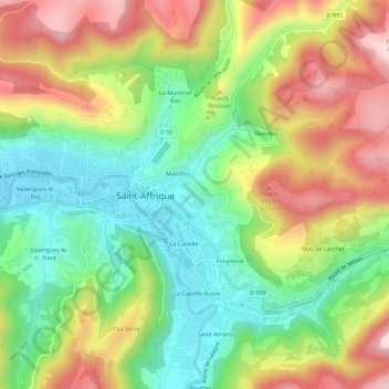 Mappa topografica Les Combes, altitudine, rilievo