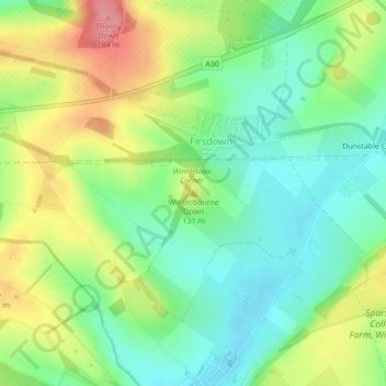 Mappa topografica Winterbourne Down, altitudine, rilievo