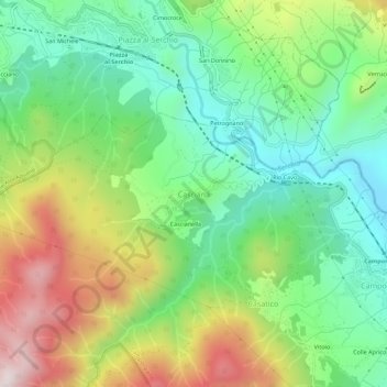 Mappa topografica Casciana, altitudine, rilievo