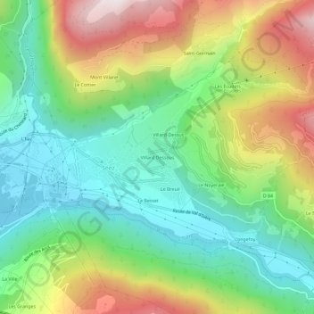 Mappa topografica Villard Dessous, altitudine, rilievo